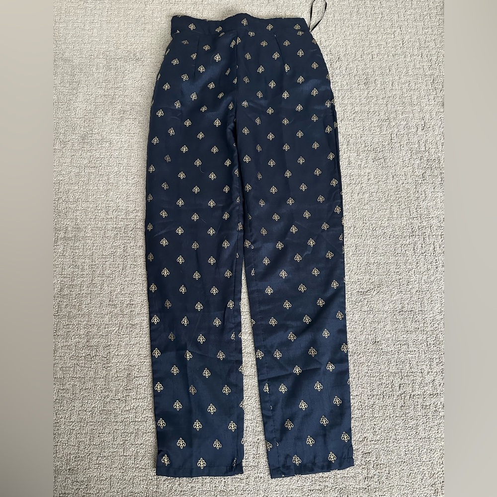 Cropped blue foiled gold pants